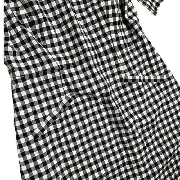 J Crew Dress WMNS 12 Cream Gingham Wool Blend Short-sleeve Mini Pockets Black - Picture 9 of 14